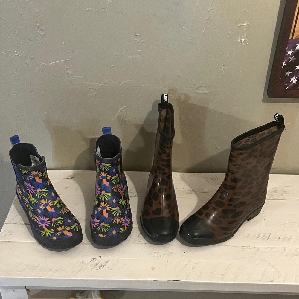 Floral and Leopard Print Rain Boots